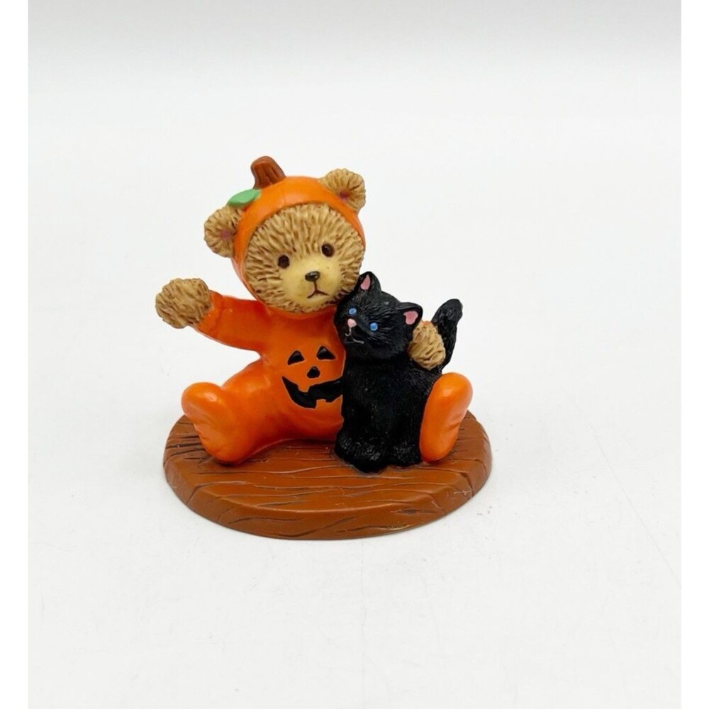 Vintage Russ Lil Haunters Teddy Bear Pumpkin Black Cat Halloween Figurine 2.75" - Picture 7 of 7
